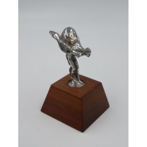 253 - Original Spirit of Ecstasy on wooden base, H: 16 cm. UK P&P Group 1 (£16+VAT for the first lot and £... 