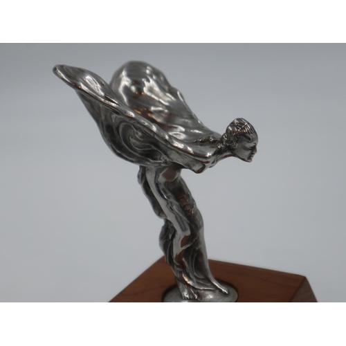 253 - Original Spirit of Ecstasy on wooden base, H: 16 cm. UK P&P Group 1 (£16+VAT for the first lot and £... 