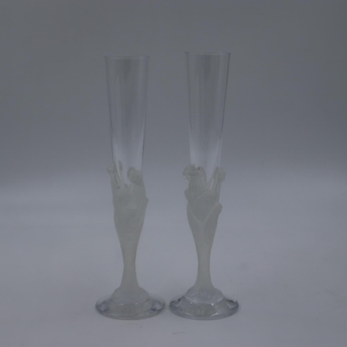 276 - Boxed pair of Erte Crystal champagne flutes, in the manner of Lalique, 30cm H. UK P&P Group 2 (£20+V... 