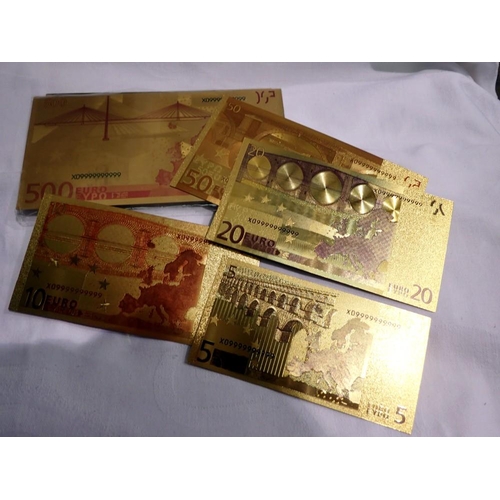 1066 - Collection of gold plated Euro bank notes. UK P&P Group 1 (£16+VAT for the first lot and £2+VAT for ... 