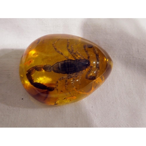 1094 - Scorpion preserved in amber resin. UK P&P Group 1 (£16+VAT for the first lot and £2+VAT for subseque... 