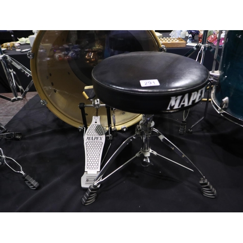 291 - Mapex 'M series' full drum kit with stands, stool and silencers. Not available for in-house P&P