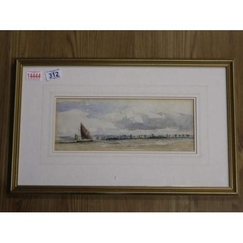 312 - James Chisholm Gooden (ex. 1835-1965): watercolour, Thames Estuary, 34 x 12 cm, frame 56 x 34 cm. No... 