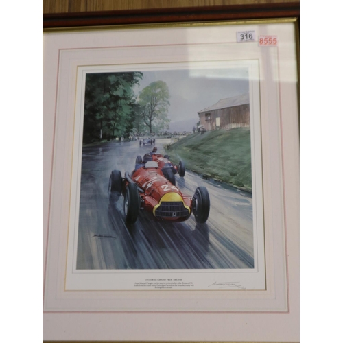 316 - Signed limited edition print of the 1951 Swiss Grand Prix after Michael Turnham signed by the artist... 