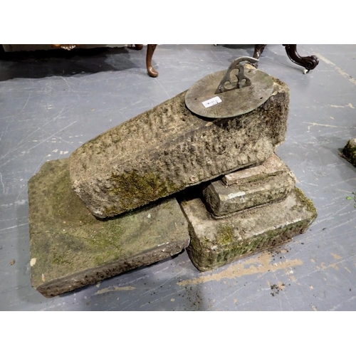 1810C - An early 20th century sandstone sundial, with stepped base, tapering pedestal and carved square top,... 