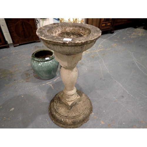 1810I - 20th century reconstituted stone bird bath, circular stepped base with baluster form pedestal and ci... 