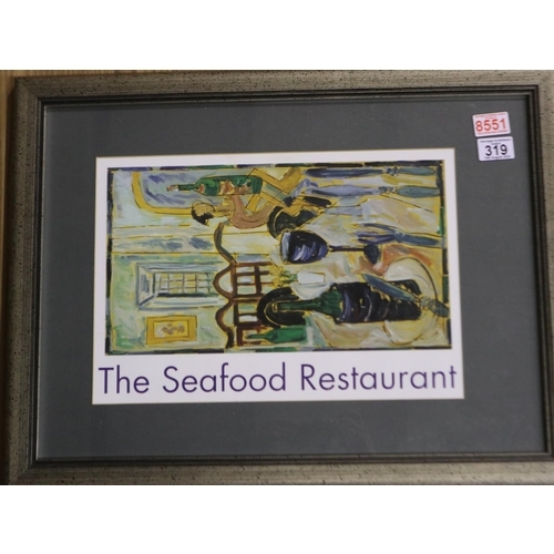 319 - Framed seafood restaurant poster, 20 x 30 cm. Not available for in-house P&P