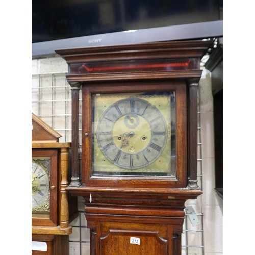 272 - Oak cased 19th century longcase clock with brass dial, H: 206 cm. Not available for in-house P&P