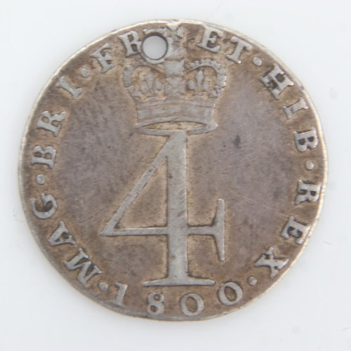 2056 - 1800 - silver fourpence of George III - Pierced. UK P&P Group 0 (£6+VAT for the first lot and £1+VAT... 