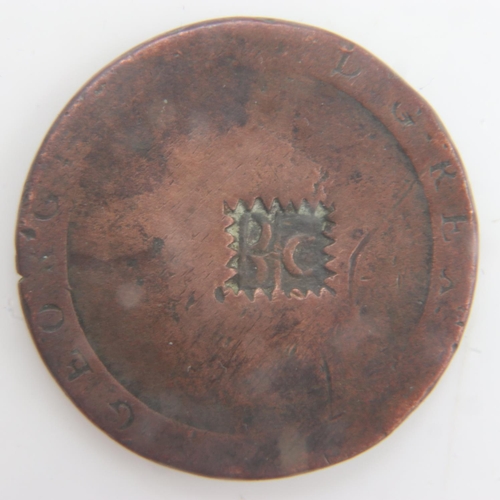 2075 - 1797 - Cartwheel Penny with PC counterstamp - Fair. UK P&P Group 0 (£6+VAT for the first lot and £1+... 