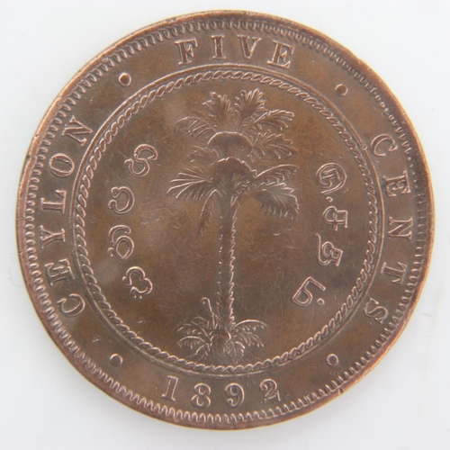 2098 - 1892 - Five Cents of Ceylon, territories of queen Victoria - aVF. UK P&P Group 0 (£6+VAT for the fir... 