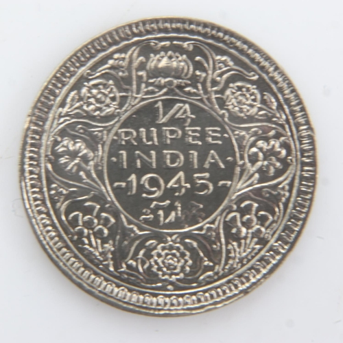 2101 - 1945 - Silver quarter Rupee of George VI - EF. UK P&P Group 0 (£6+VAT for the first lot and £1+VAT f... 