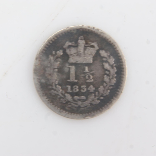 2102 - 1834 - silver three-half-pence of William IV - VF. UK P&P Group 0 (£6+VAT for the first lot and £1+V... 