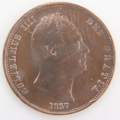 2122 - 1837 - copper halfpenny of William IV - VF. UK P&P Group 0 (£6+VAT for the first lot and £1+VAT for ... 