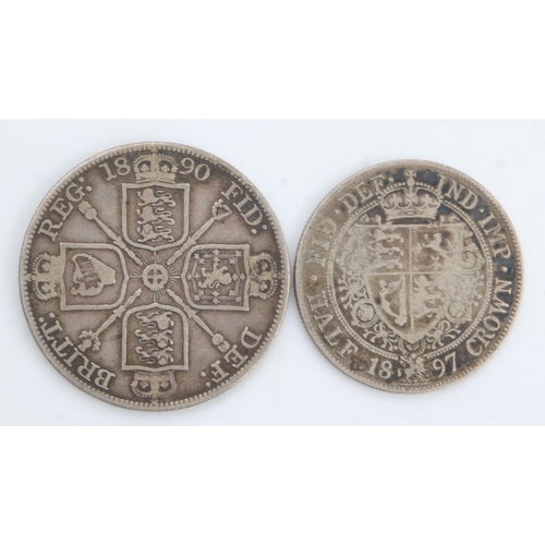 2152 - 1890 silver double florin and 1897 silver half crown of Queen Victoria (2). UK P&P Group 0 (£6+VAT f... 