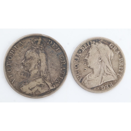 2152 - 1890 silver double florin and 1897 silver half crown of Queen Victoria (2). UK P&P Group 0 (£6+VAT f... 