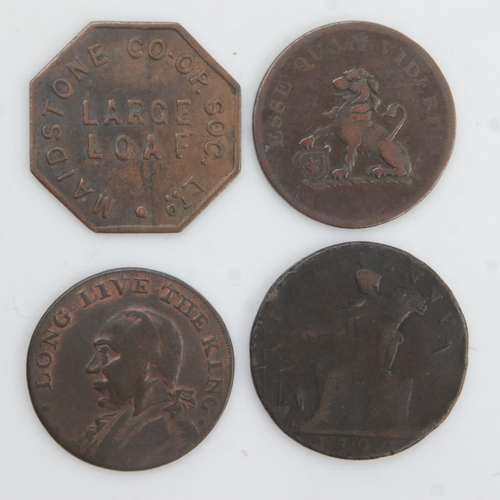 2153 - Four early milled tokens including God Save the King George III medal - circulated. UK P&P Group 0 (... 