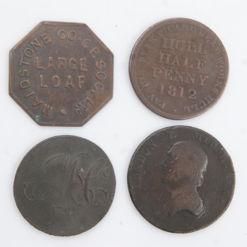 2153 - Four early milled tokens including God Save the King George III medal - circulated. UK P&P Group 0 (... 