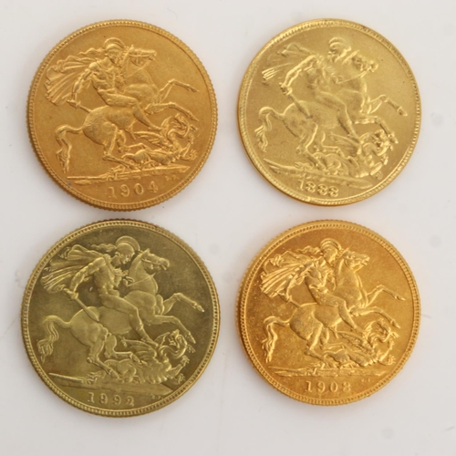 2155 - Four evasion counterfeit gold plated sovereigns. UK P&P Group 0 (£6+VAT for the first lot and £1+VAT... 