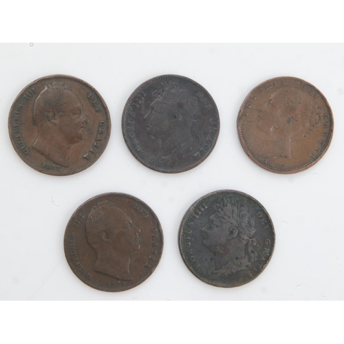 2157 - Five early milled copper Farthings - George IV, William IV and Victoria. UK P&P Group 0 (£6+VAT for ... 