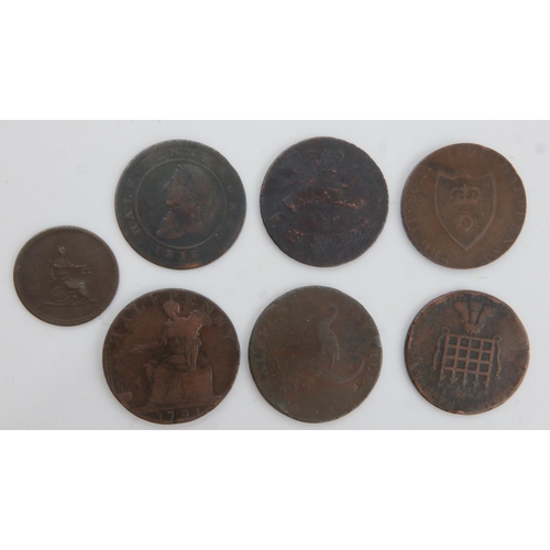 2158 - Seven early milled circulated coins to include Hibernian issues and Charles II farthing. UK P&P Grou... 