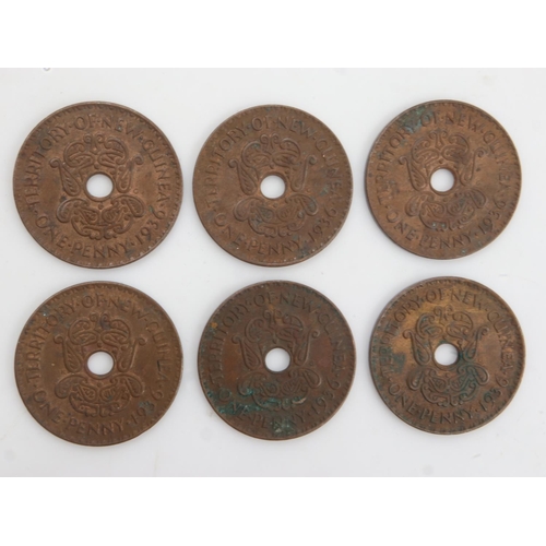 2164 - British Territory of New Guinea holed pennies, all 1936 (6). UK P&P Group 0 (£6+VAT for the first lo... 