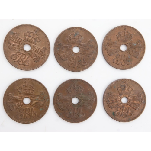 2164 - British Territory of New Guinea holed pennies, all 1936 (6). UK P&P Group 0 (£6+VAT for the first lo... 