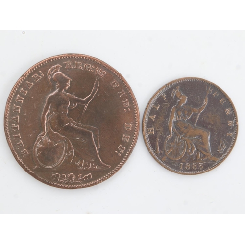 2165 - 1885 halfpenny (VF) with a further 1854 Penny (F) of queen Victoria. UK P&P Group 0 (£6+VAT for the ... 