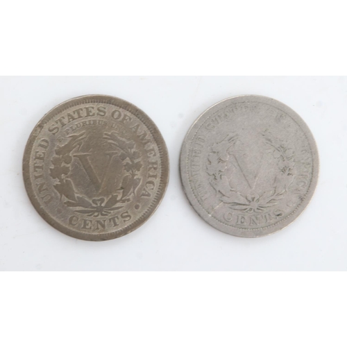 2169 - 1900 and 1907 USA V nickels in fine grade. UK P&P Group 0 (£6+VAT for the first lot and £1+VAT for s... 