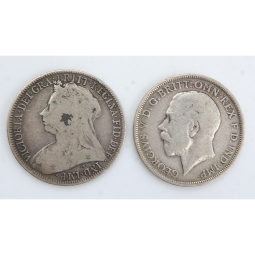 2172 - 1901 silver florin of Queen Victoria and 1918 silver florin of George V (2). UK P&P Group 0 (£6+VAT ... 