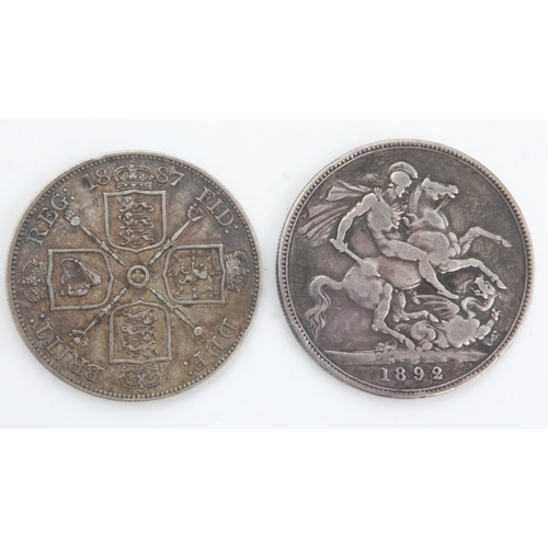 2176 - 1892 silver crown and an 1887 silver double florin of Queen Victoria (2). UK P&P Group 0 (£6+VAT for... 