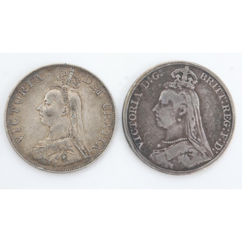 2176 - 1892 silver crown and an 1887 silver double florin of Queen Victoria (2). UK P&P Group 0 (£6+VAT for... 