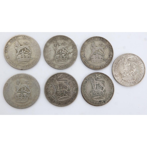 2178 - Seven silver shillings of George V - mixed grades. UK P&P Group 0 (£6+VAT for the first lot and £1+V... 