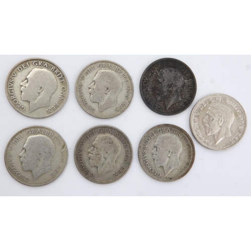 2178 - Seven silver shillings of George V - mixed grades. UK P&P Group 0 (£6+VAT for the first lot and £1+V... 