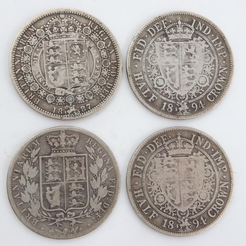 2180 - Four silver half crowns of Queen Victoria - 1884, 1887 and two 1894, mixed grades. UK P&P Group 0 (£... 