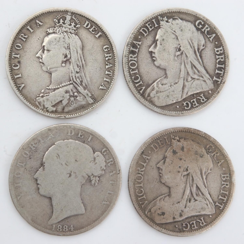 2180 - Four silver half crowns of Queen Victoria - 1884, 1887 and two 1894, mixed grades. UK P&P Group 0 (£... 