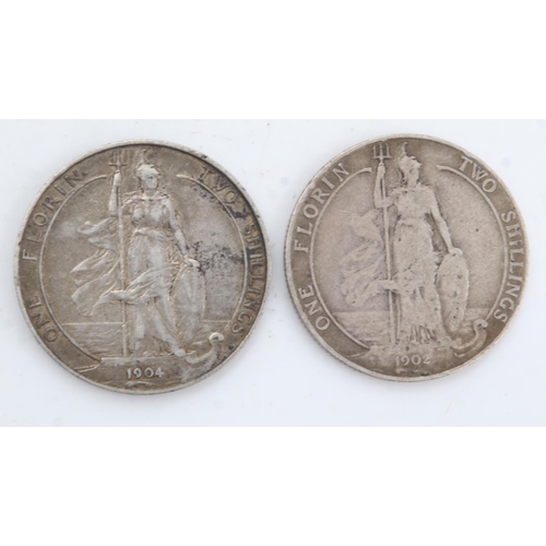 2184 - Two silver florins of Edward VII - 1902 and 1904. UK P&P Group 0 (£6+VAT for the first lot and £1+VA... 