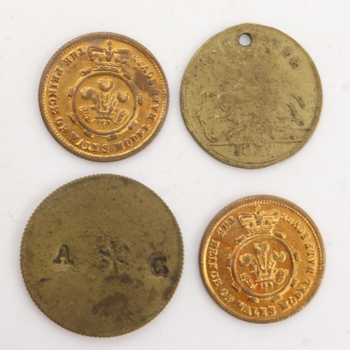 2189 - Two Victorian model half sovereigns with two other gambling tokens. UK P&P Group 0 (£6+VAT for the f... 