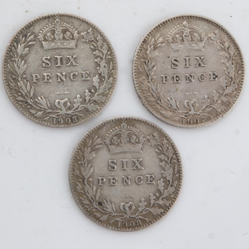 2190 - Three silver sixpences of Edward VII - 1903, 1907 and 1908. UK P&P Group 0 (£6+VAT for the first lot... 