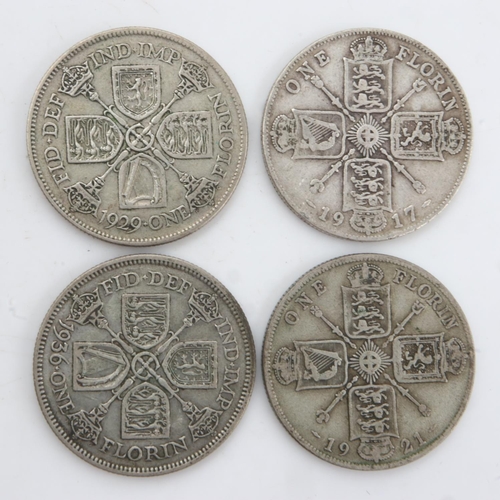 2198 - Four silver florins of George V - mixed grades. UK P&P Group 0 (£6+VAT for the first lot and £1+VAT ... 