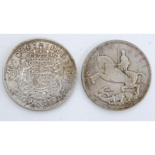 2200 - 1935 silver 'Rocking Horse' crown of George V and a 1937 silver crown of George VI (2). UK P&P Group... 