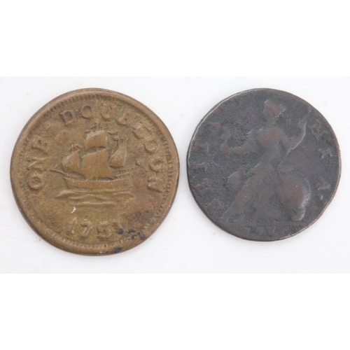 2201 - Copper halfpenny of George II with a 1751 shipping token - F. UK P&P Group 0 (£6+VAT for the first l... 