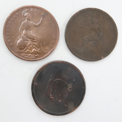 2203 - Three early milled copper Pennies - George III, George IV and Victoria. UK P&P Group 0 (£6+VAT for t... 