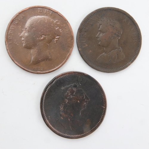 2203 - Three early milled copper Pennies - George III, George IV and Victoria. UK P&P Group 0 (£6+VAT for t... 