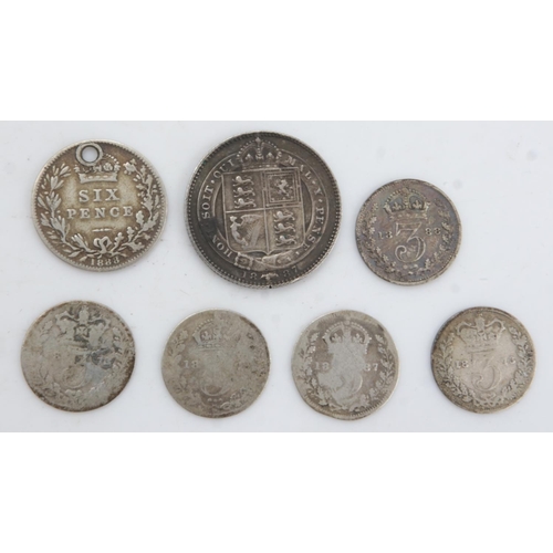 2204 - Silver denominations of Queen Victoria, threepence to shilling (7) - mixed grades. UK P&P Group 0 (£... 