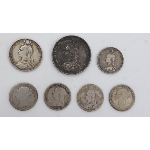 2204 - Silver denominations of Queen Victoria, threepence to shilling (7) - mixed grades. UK P&P Group 0 (£... 