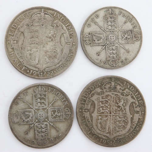 2208 - Two silver half crowns and two silver florins of George V. UK P&P Group 0 (£6+VAT for the first lot ... 