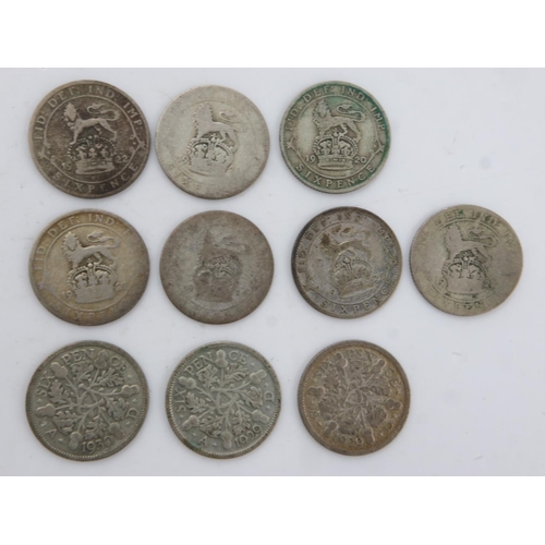 2210 - Ten silver sixpences of George V - mixed grades. UK P&P Group 0 (£6+VAT for the first lot and £1+VAT... 