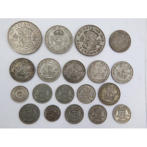 2212 - Mixed silver denominations of George VI, threepence to half crown (19) - mostly circulated grades. U... 