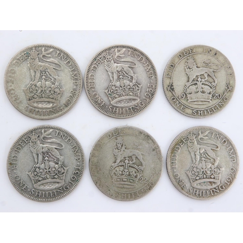 2213 - Six silver shillings of George V - mixed grades. UK P&P Group 0 (£6+VAT for the first lot and £1+VAT... 